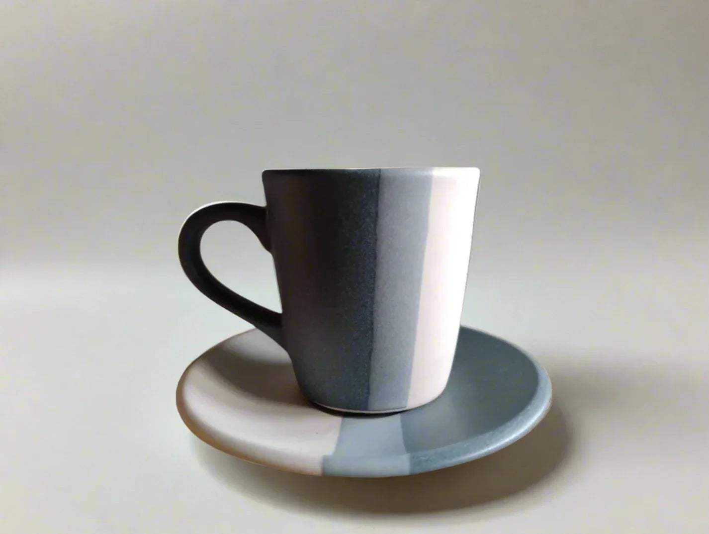 Grey Stripped Mug and Saucer (Pack of 2)