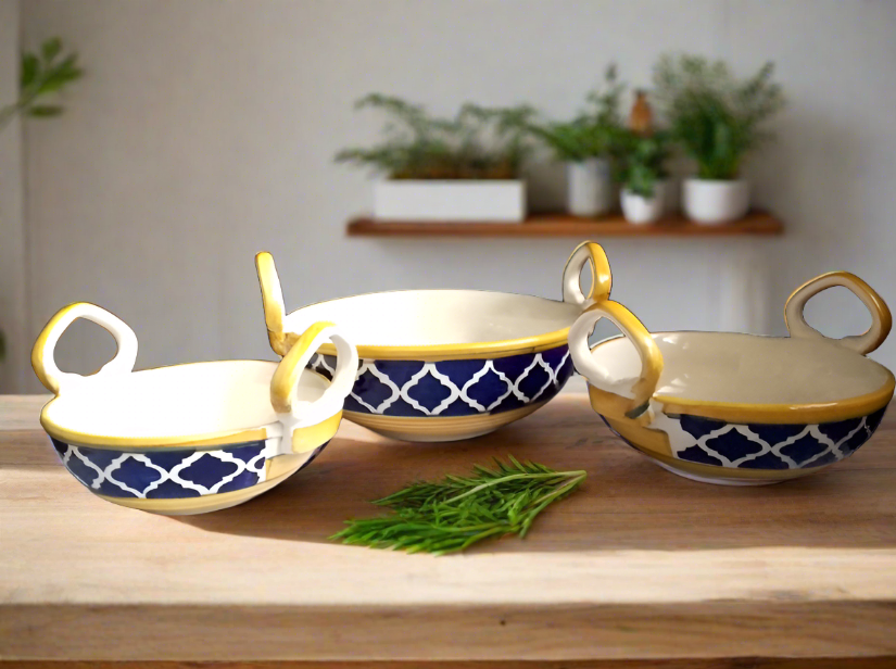 Blue Moroccan Kadhai Serverware Set of 3