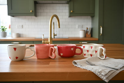 The Love Story Quartet ; Red Lovebird + White Lovebird + valentine Mug + Cute Heart Cup