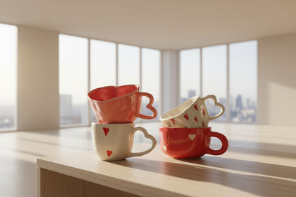 The Love Story Quartet ; Red Lovebird + White Lovebird + valentine Mug + Cute Heart Cup