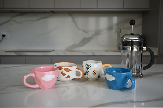 The Happy Day Set ; Cloud Cup Blue + Cloud Cup Pink + Daisy Mug + Cute Puppy Mug
