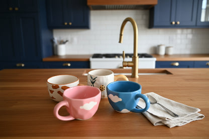 The Happy Day Set ; Cloud Cup Blue + Cloud Cup Pink + Daisy Mug + Cute Puppy Mug