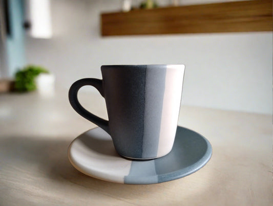 Grey Stripped Mug and Saucer (Pack of 2)